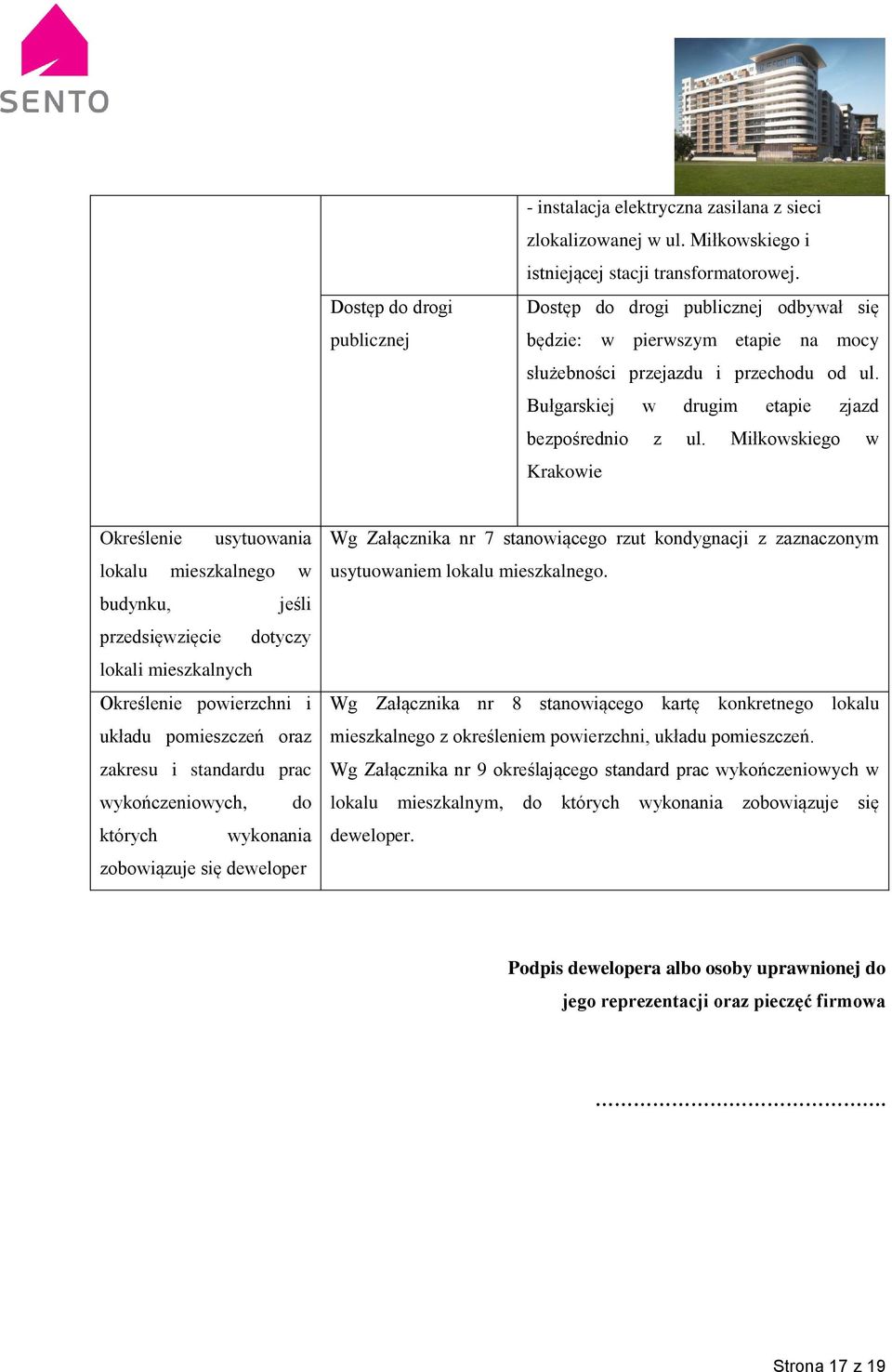 Miłkowskiego w Krakowie Określenie usytuowania lokalu mieszkalnego w budynku, jeśli przedsięwzięcie dotyczy lokali mieszkalnych Określenie powierzchni i układu pomieszczeń oraz zakresu i standardu