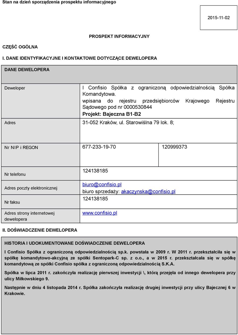 wpisana do rejestru przedsiębiorców Krajowego Rejestru Sądowego pod nr 0000530844 Projekt: Bajeczna B1-B2 Adres 31-052 Kraków, ul. Starowiślna 79 lok.