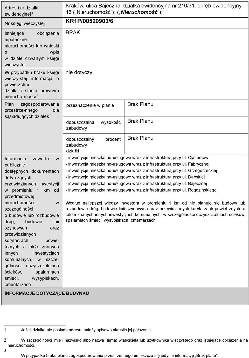 zagospodarowania przestrze-nnego dla sąsiadujących działek 3 BRAK nie dotyczy przeznaczenie w planie dopuszczalna wysokość zabudowy Brak Planu Brak Planu Informacje zawarte w publicznie dostępnych