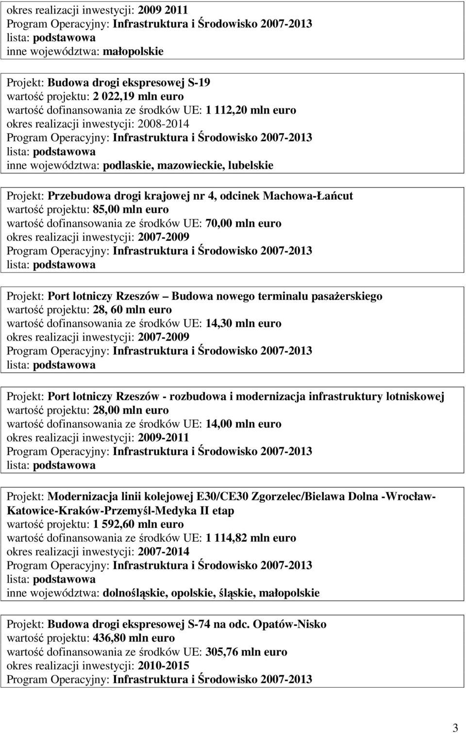 dofinansowania ze środków UE: 70,00 mln euro okres realizacji inwestycji: 2007-2009 Projekt: Port lotniczy Rzeszów Budowa nowego terminalu pasaŝerskiego wartość projektu: 28, 60 mln euro wartość