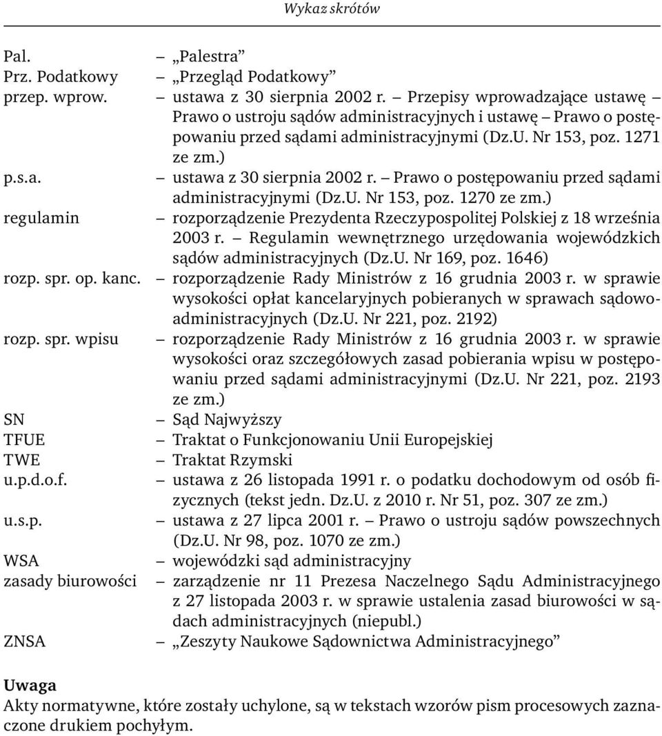 Prawo o postępowaniu przed sądami administracyjnymi (Dz.U. Nr 153, poz. 1270 ze zm.) regulamin rozporządzenie Prezydenta Rzeczypospolitej Polskiej z 18 września 2003 r.