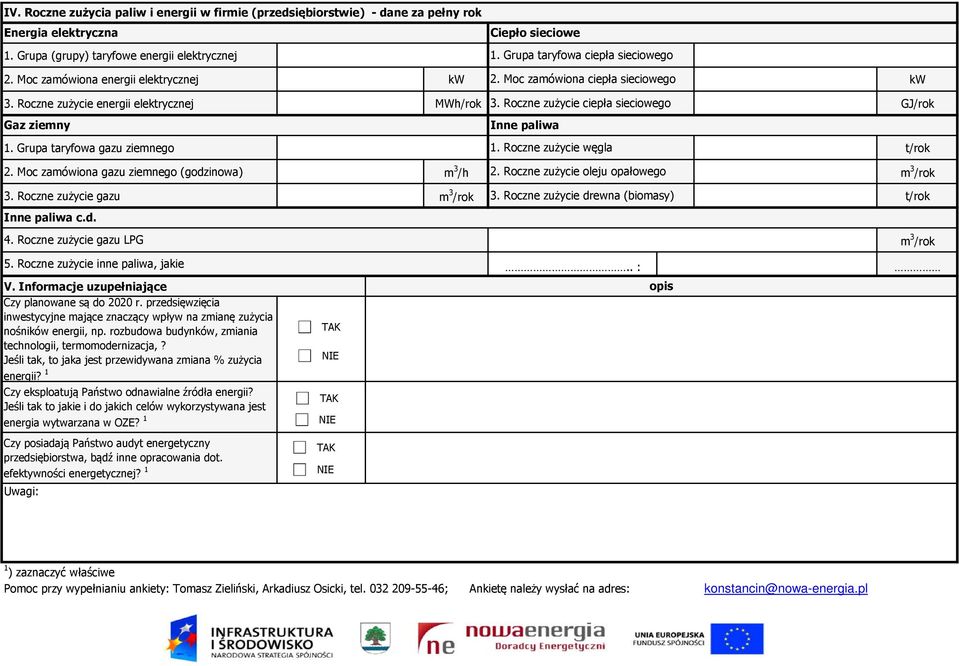 Roczne zużycie ciepła sieciowego GJ/rok Gaz ziemny Inne paliwa 1. Grupa taryfowa gazu ziemnego 1. Roczne zużycie węgla t/rok 2. Moc zamówiona gazu ziemnego (godzinowa) m 3 /h 2.
