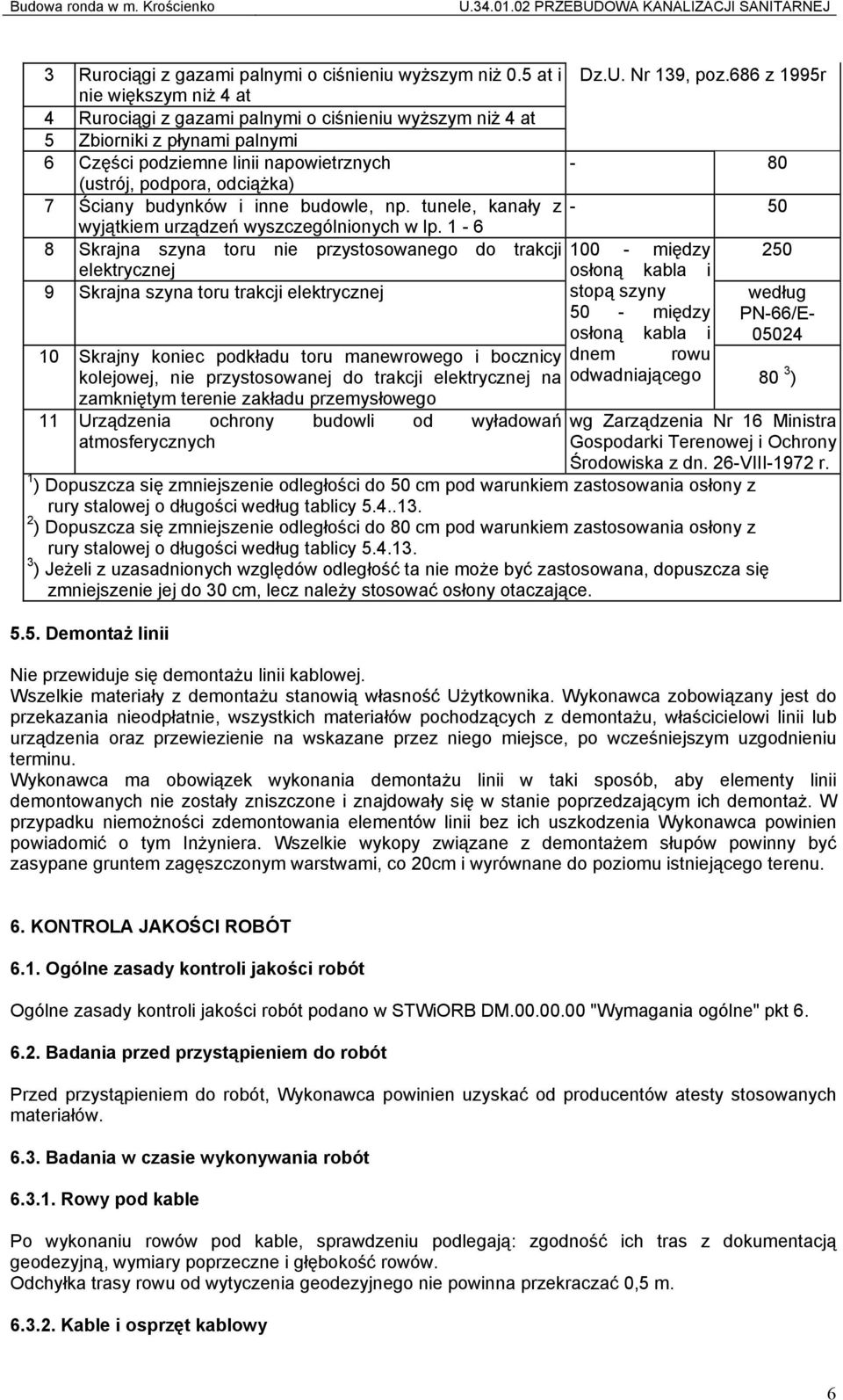 budynków i inne budowle, np. tunele, kanały z wyjątkiem urządzeń wyszczególnionych w lp. 1-6 8 Skrajna szyna toru nie przystosowanego do trakcji elektrycznej Dz.U. Nr 139, poz.