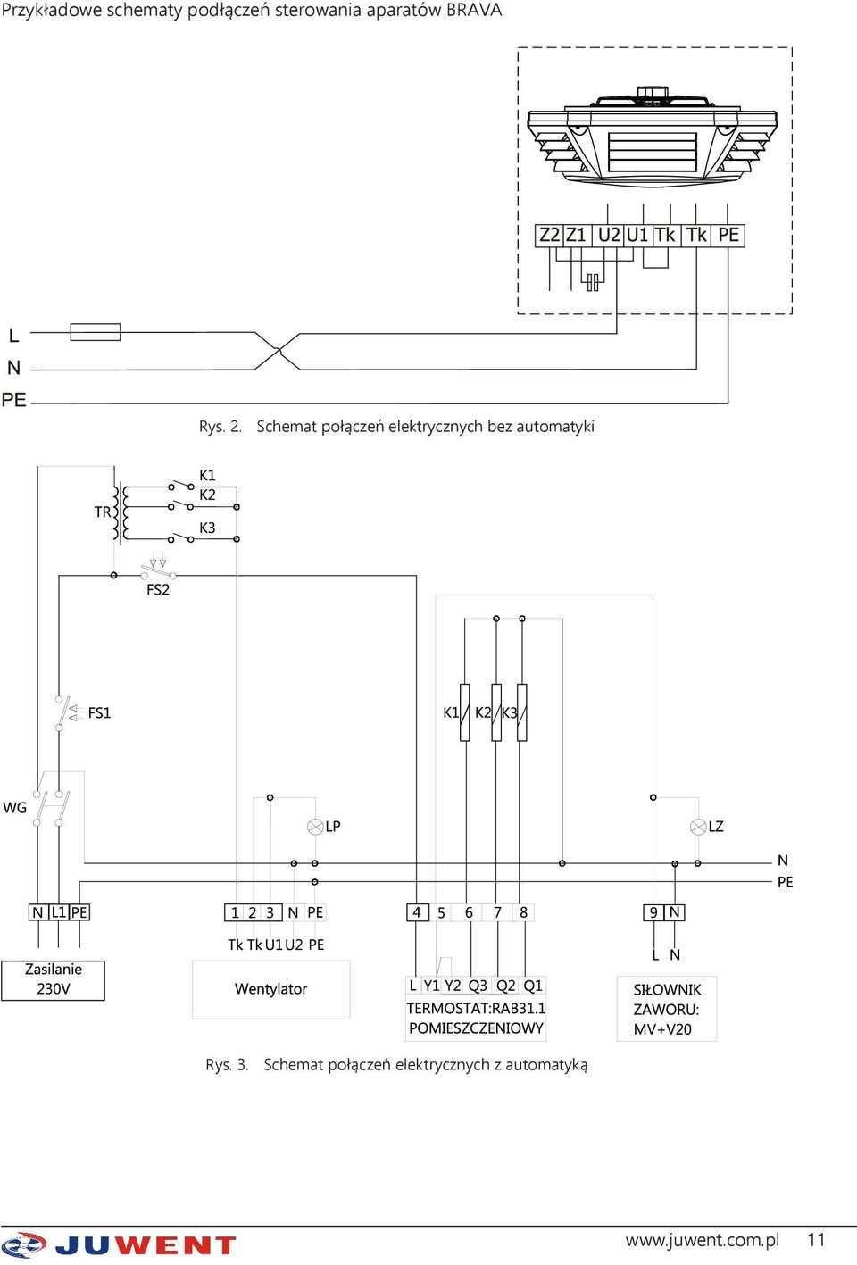 Schemat połączeń elektrycznych bez automatyki