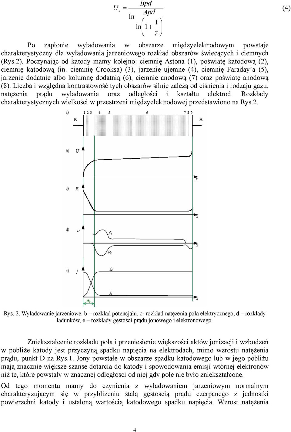 ciemnię Crooksa) (3), jarzenie ujemne (4), ciemnię Faraday a (5), jarzenie dodatnie albo kolumnę dodatnią (6), ciemnie anodową (7) oraz poświatę anodową (8).