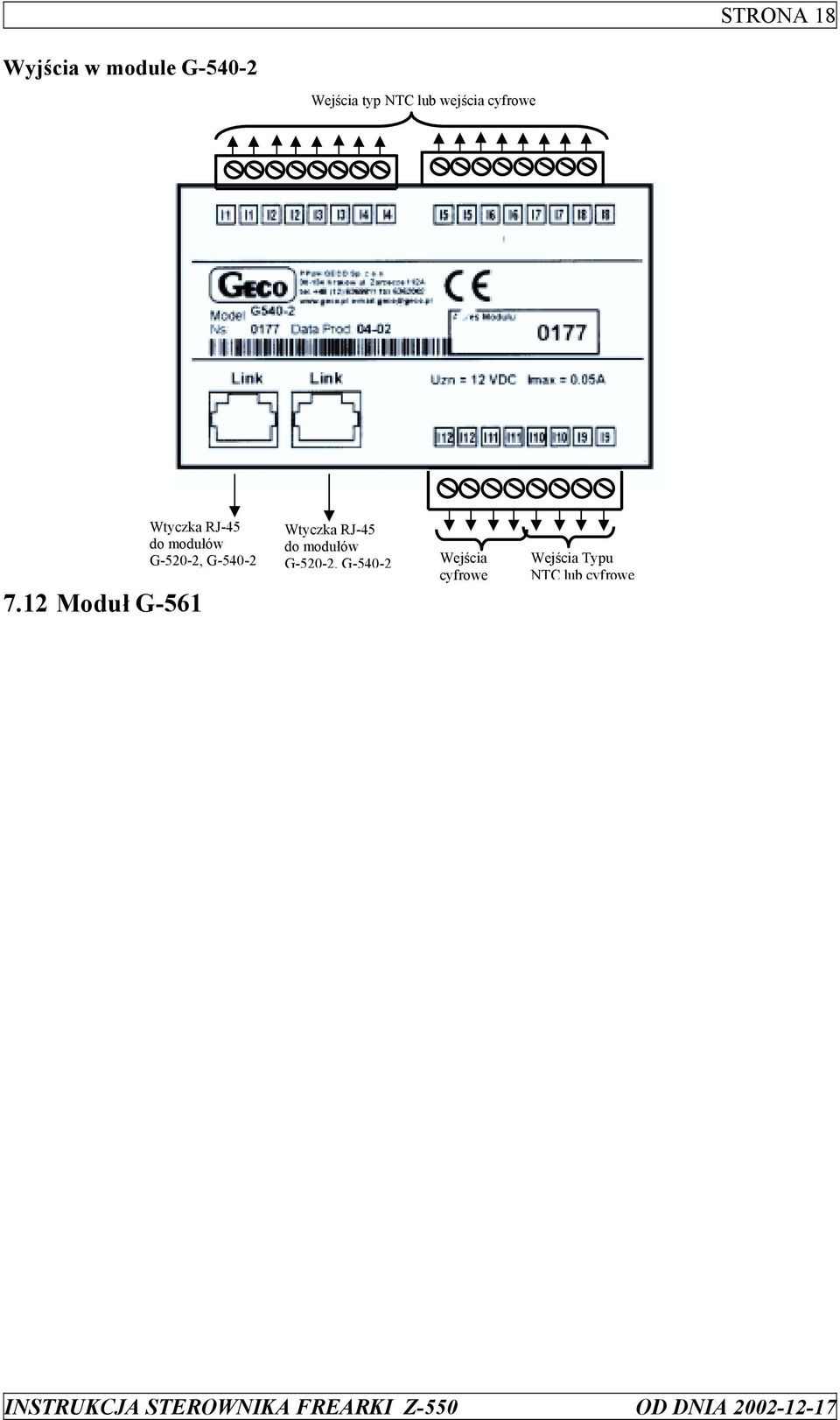 12 Moduł G-561 Wtyczka RJ-45 do modułów G-520-2,