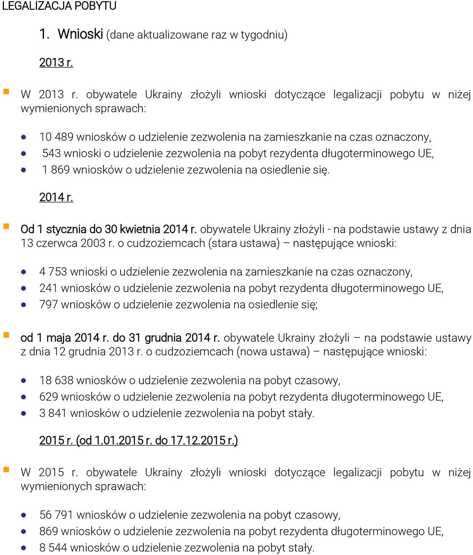 zezwolenia na pobyt rezydenta długoterminowego UE, 1 869 wniosków o udzielenie zezwolenia na osiedlenie się. 2014 r. Od 1 stycznia do 30 kwietnia 2014 r.