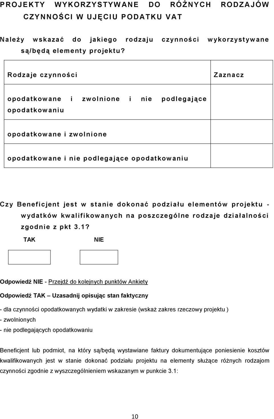 elementów projektu - w ydatków kwalifikowanych na poszczególne rodzaje działalności zgodnie z pkt 3.1?