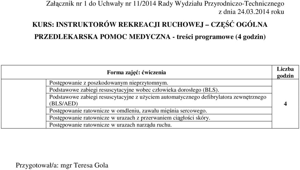 Podstawowe zabiegi resuscytacyjne z użyciem automatycznego defibrylatora zewnętrznego (BLS/AED) Postępowanie ratownicze w