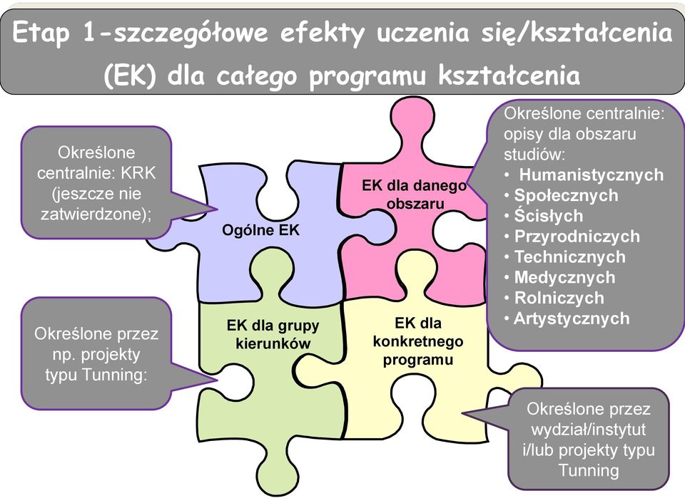 EK dla konkretnego programu Określone centralnie: opisy dla obszaru studiów: Humanistycznych Społecznych Ścisłych