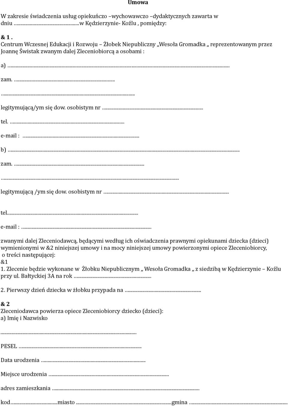 osobistym nr... tel.... e-mail :.