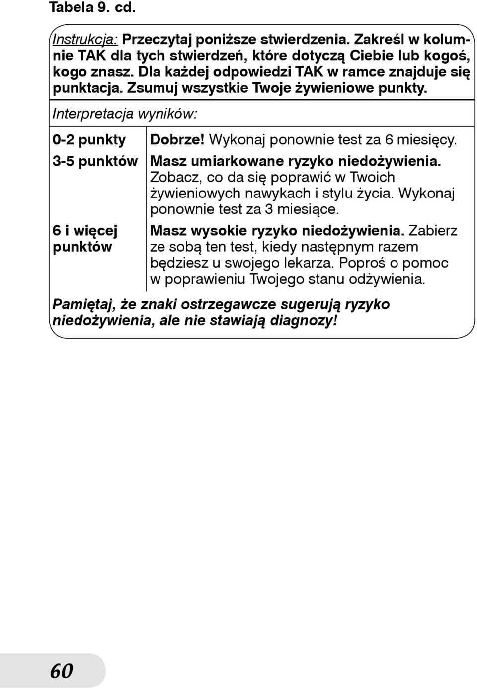 Wykonaj ponownie test za 6 miesięcy. Masz umiarkowane ryzyko niedożywienia. Zobacz, co da się poprawić w Twoich żywieniowych nawykach i stylu życia. Wykonaj ponownie test za 3 miesiące.