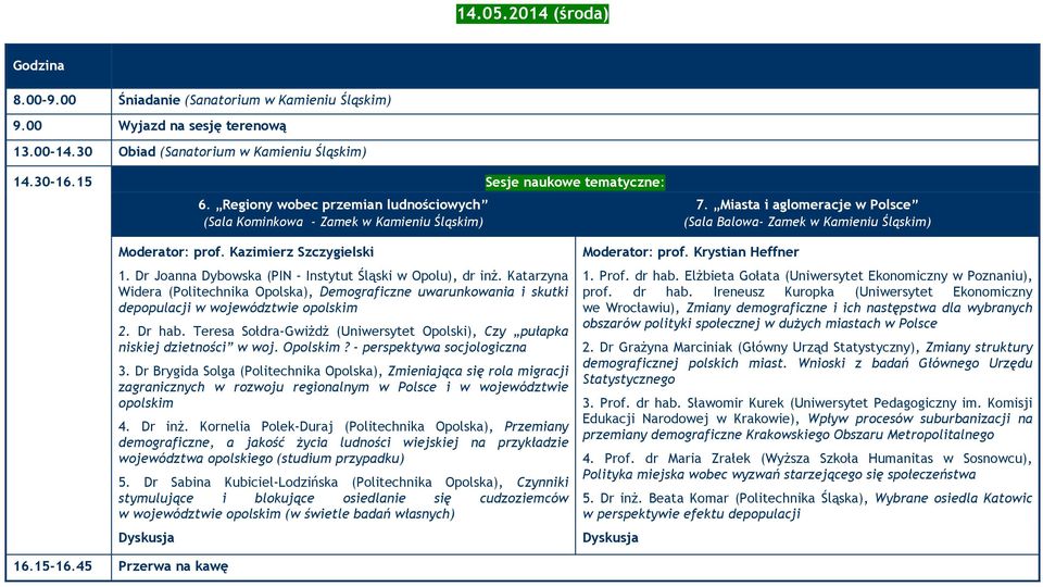 Kazimierz Szczygielski 1. Dr Joanna Dybowska (PIN - Instytut Śląski w Opolu), dr inż.