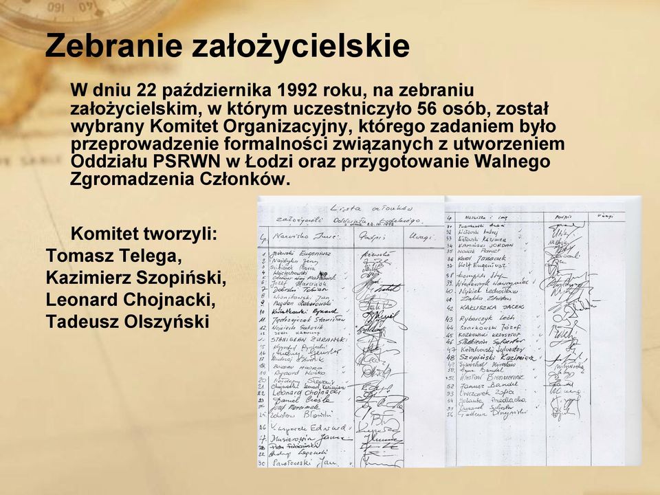 formalności związanych z utworzeniem Oddziału PSRWN w Łodzi oraz przygotowanie Walnego