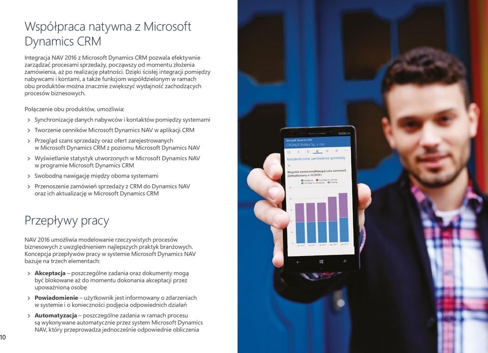 Połączenie obu produktów, umożliwia: Synchronizację danych nabywców i kontaktów pomiędzy systemami Tworzenie cenników Microsoft Dynamics NAV w aplikacji CRM Przegląd szans sprzedaży oraz ofert