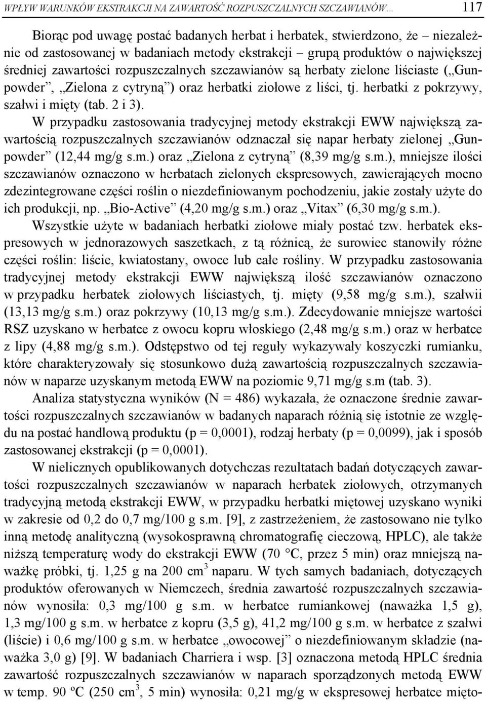 herbatki z pokrzywy, szałwi i mięty (tab. 2 i 3).