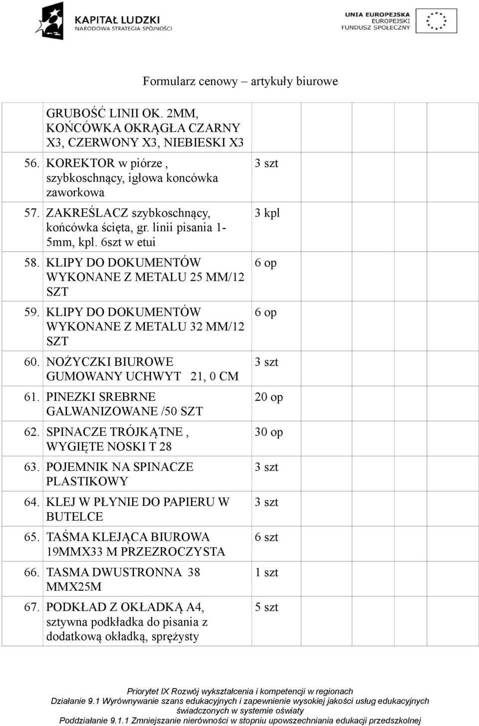 KLIPY DO DOKUMENTÓW WYKONANE Z METALU 32 MM/12 SZT 60. NOŻYCZKI BIUROWE GUMOWANY UCHWYT 21, 0 CM 61. PINEZKI SREBRNE GALWANIZOWANE /50 SZT 62.