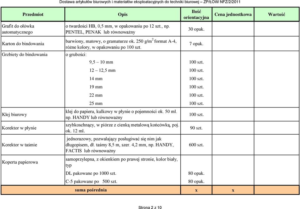 250 g/m 2 format A-4, różne kolory, w opakowaniu po 100 szt. o grubości: 7 opak. 9,5 10 mm 100 szt. 12 12,5 mm 100 szt. 14 mm 100 szt. 19 mm 100 szt. 22 mm 100 szt. 25 mm 100 szt.