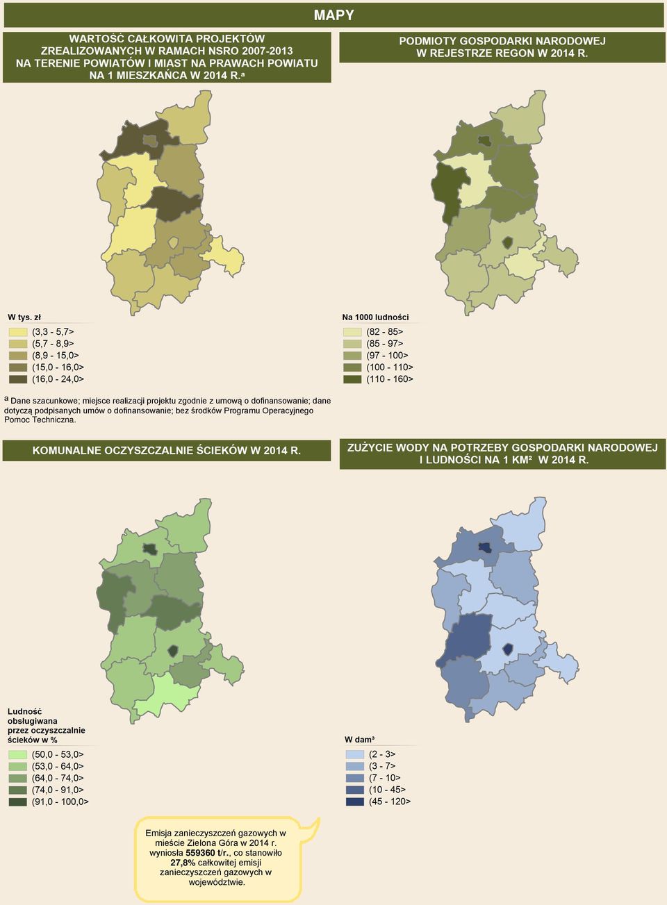 Pomoc Techniczna. Emisja zanieczyszczeń gazowych w mieście Zielona Góra w 2014 r.