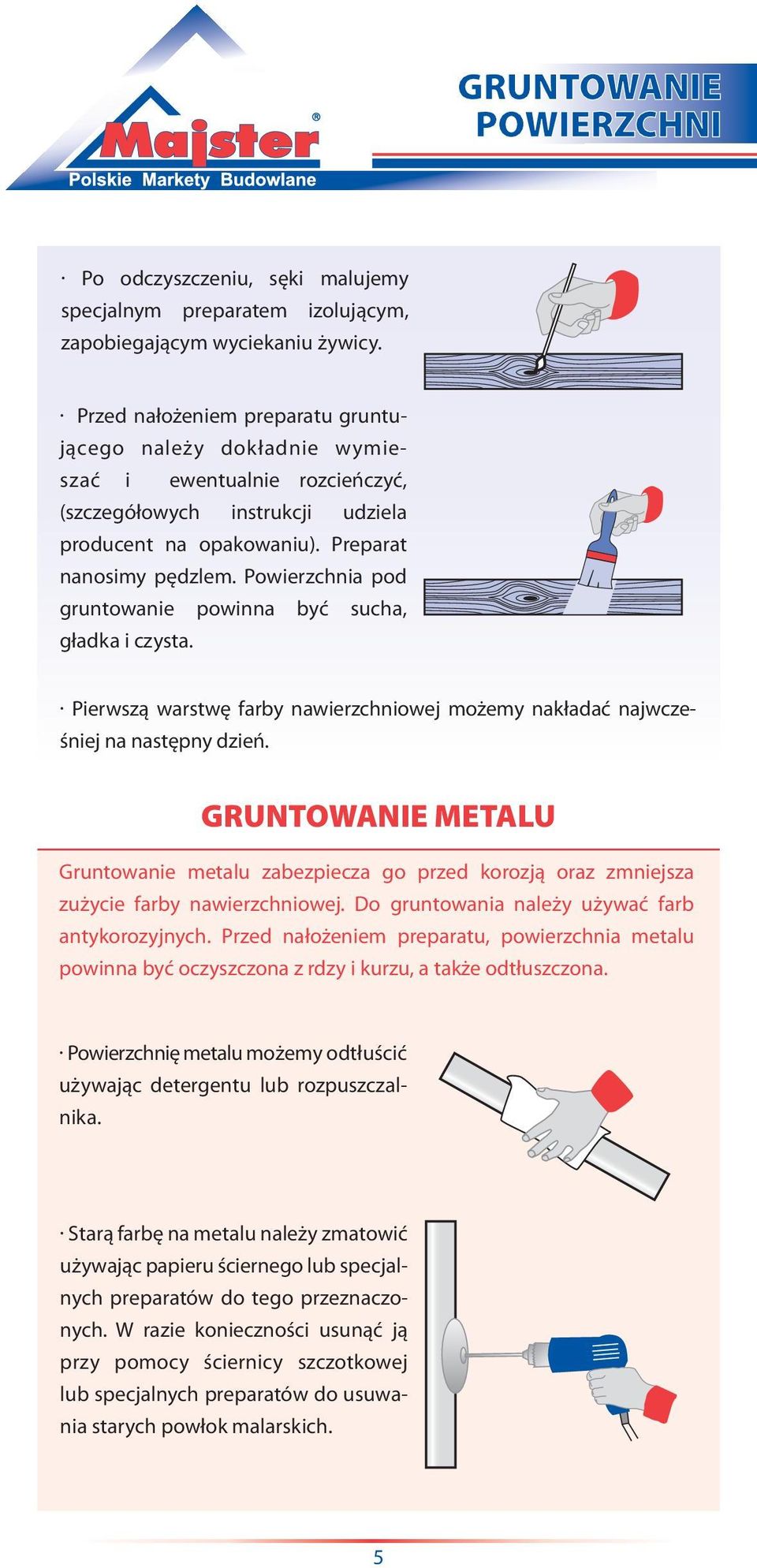 Powierzchnia pod gruntowanie powinna być sucha, gładka i czysta. Pierwszą warstwę farby nawierzchniowej możemy nakładać najwcześniej na następny dzień.