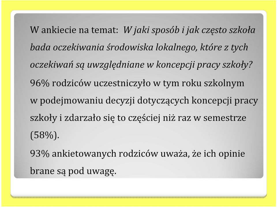 96% rodziców uczestniczyło w tym roku szkolnym w podejmowaniu decyzji dotyczących koncepcji