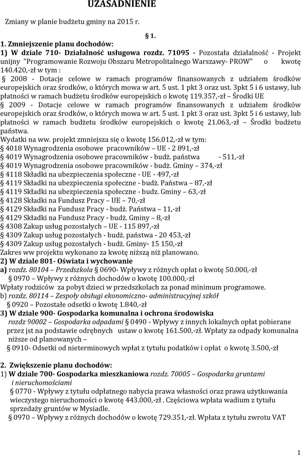 420,-zł w tym : 2008 - Dotacje celowe w ramach programów finansowanych z udziałem środków europejskich oraz środków, o których mowa w art. 5 ust. 1 pkt 3 oraz ust.