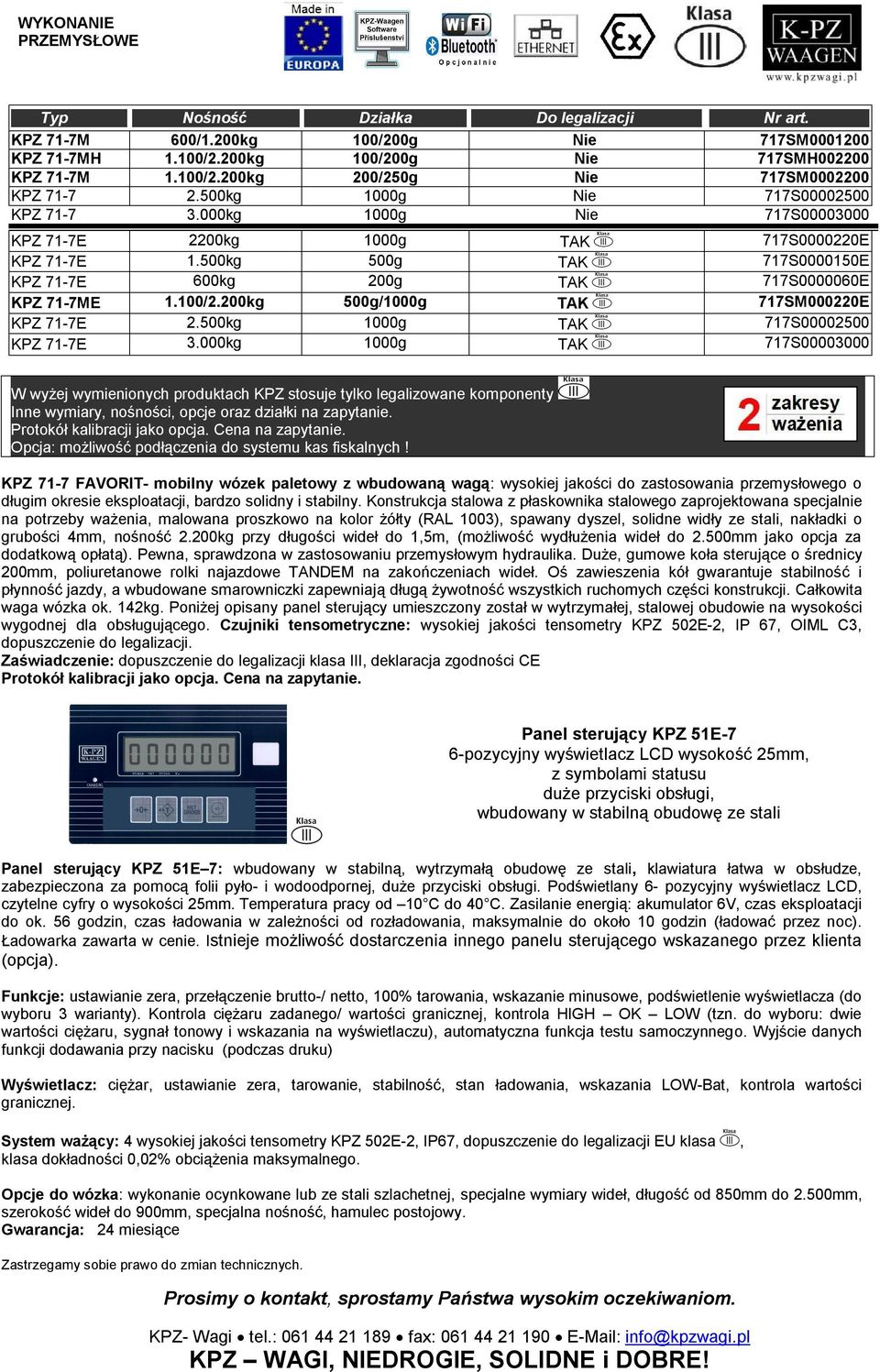 100/2.200kg 500g/1000g TAK 717SM000220E KPZ 71-7E 2.500kg 1000g TAK 717S00002500 KPZ 71-7E 3.