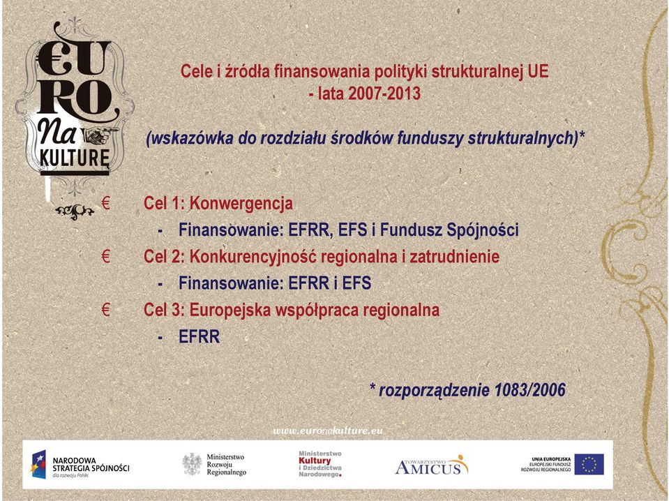 EFS S i Fundusz Spójności S ó ś Cel 2: Konkurencyjność regionalna i zatrudnienie -