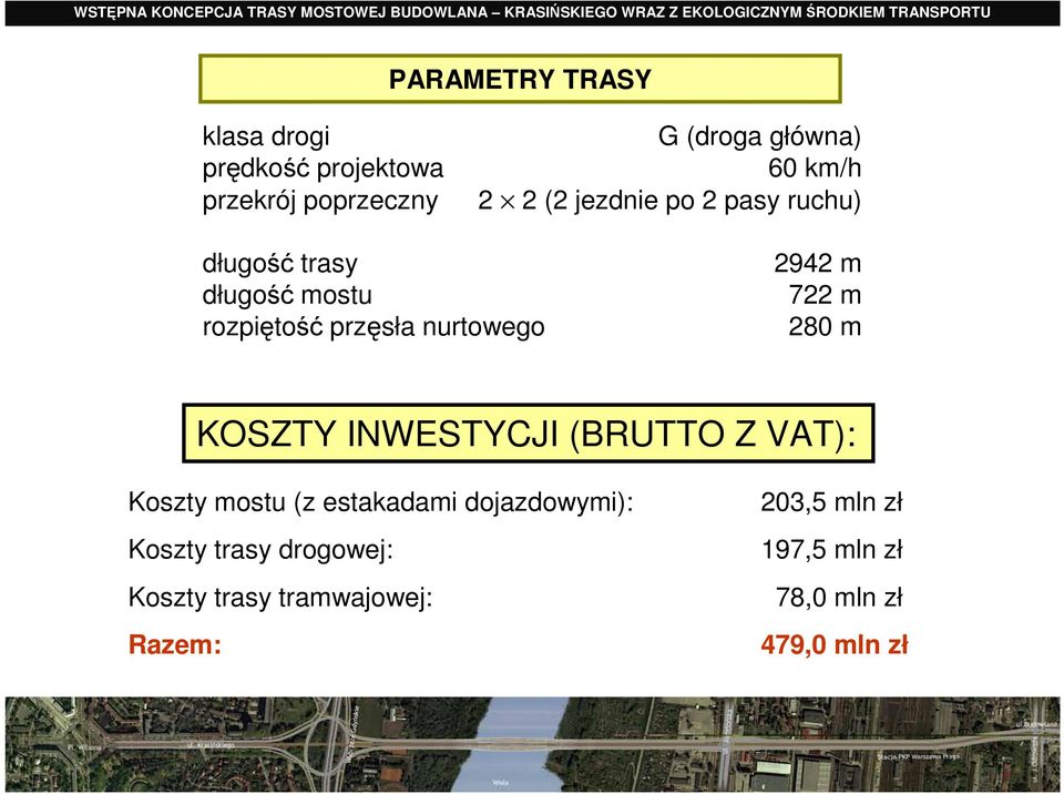 722 m 280 m KOSZTY INWESTYCJI (BRUTTO Z VAT): Koszty mostu (z estakadami dojazdowymi): Koszty