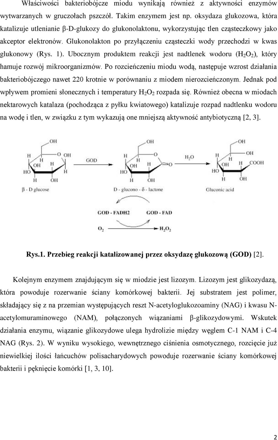 Glukonolakton po przyłączeniu cząsteczki wody przechodzi w kwas glukonowy (Rys. 1). Ubocznym produktem reakcji jest nadtlenek wodoru (H 2 O 2 ), który hamuje rozwój mikroorganizmów.