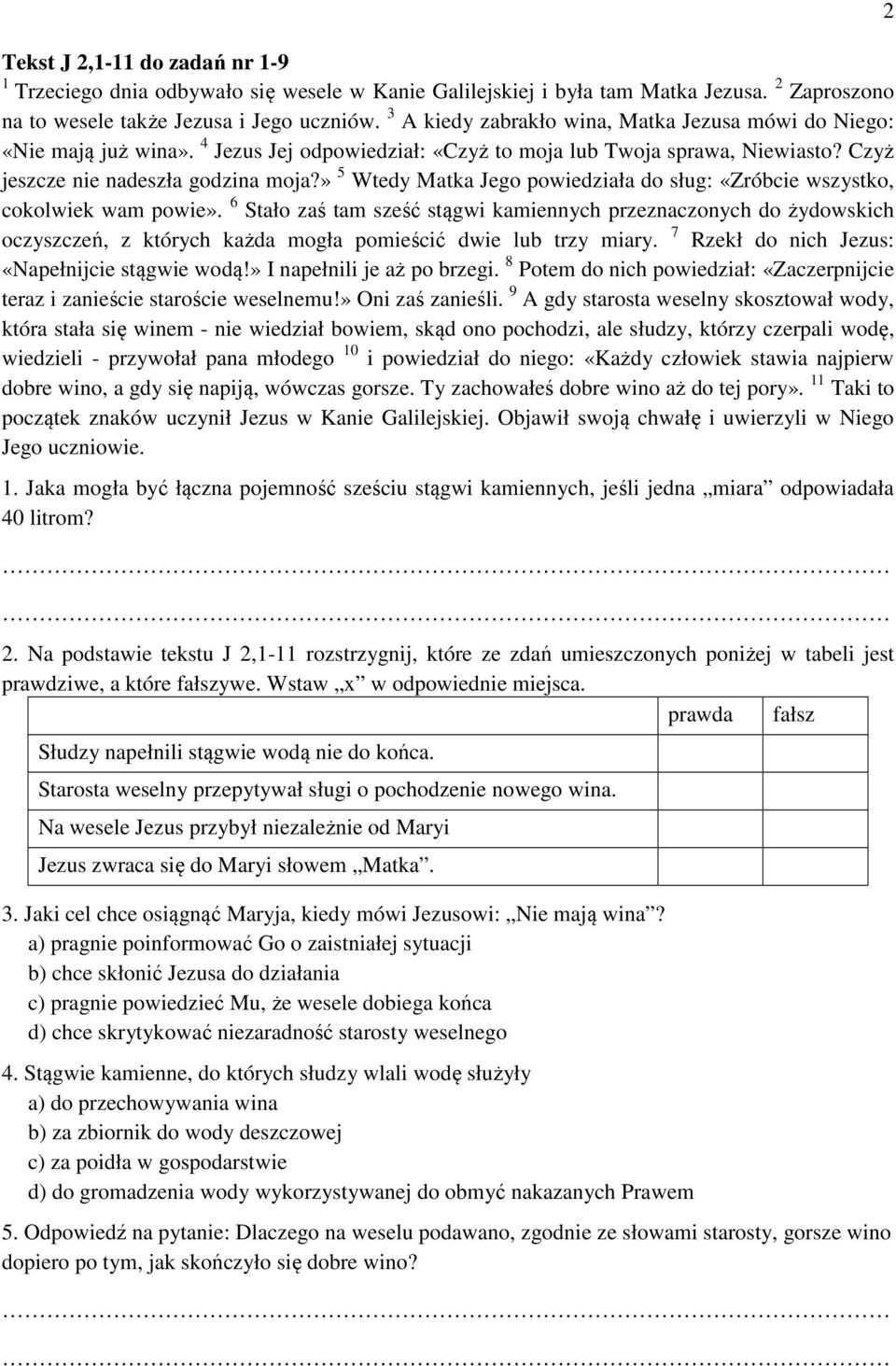 » 5 Wtedy Matka Jego powiedziała do sług: «Zróbcie wszystko, cokolwiek wam powie».