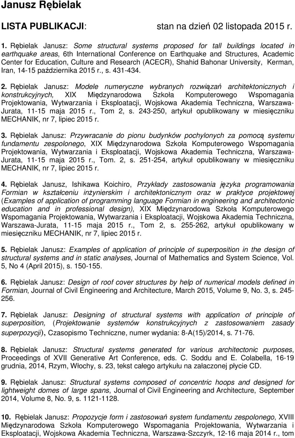 Research (ACECR), Shahid Bahonar University, Kerman, Iran, 14-15 października 20