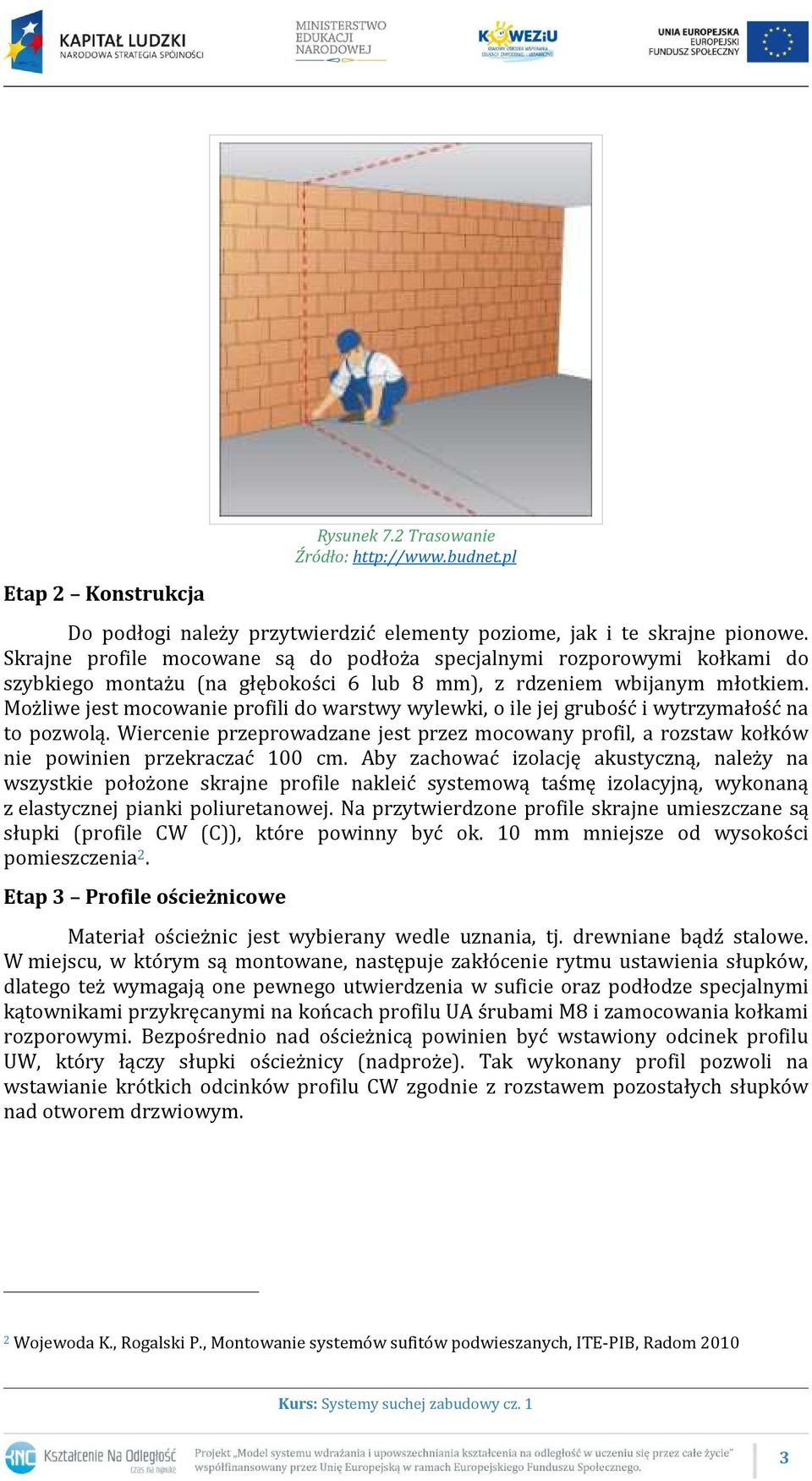 Możliwe jest mocowanie profili do warstwy wylewki, o ile jej grubość i wytrzymałość na to pozwolą.