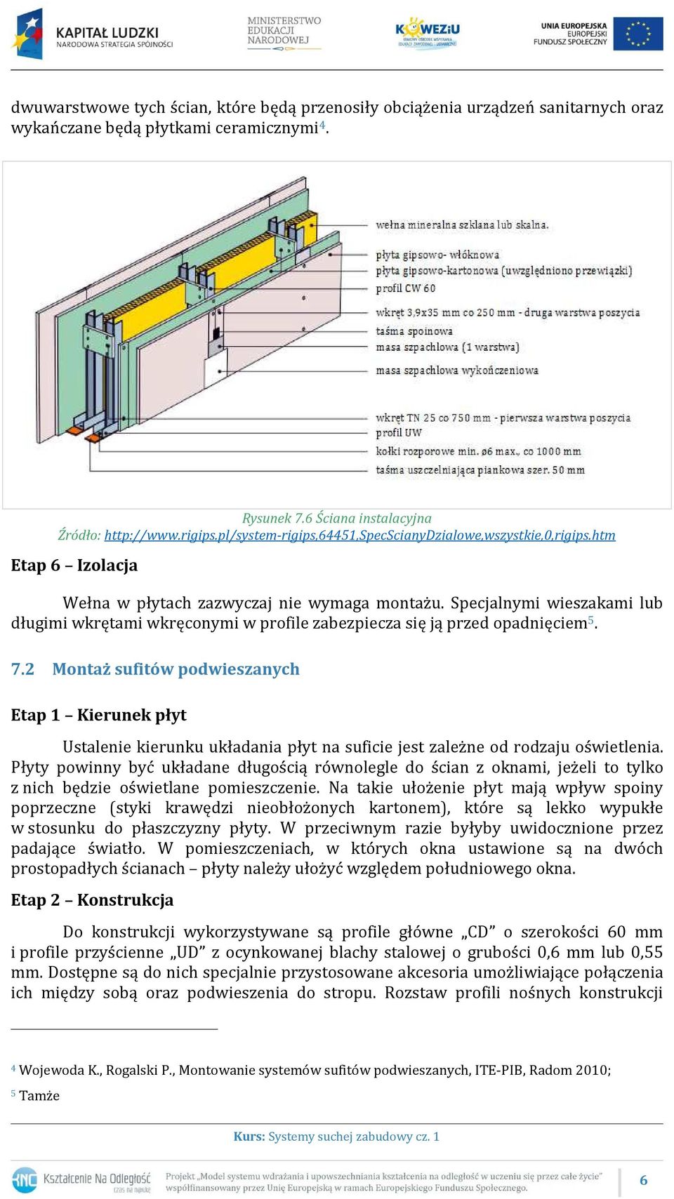 Specjalnymi wieszakami lub długimi wkrętami wkręconymi w profile zabezpiecza się ją przed opadnięciem 5. 7.