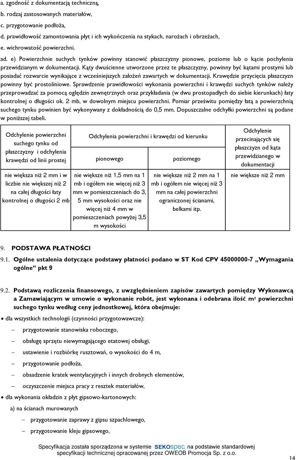 K¹ty dwuœcienne utworzone przez te pùaszczyzny, powinny byã k¹tami prostymi lub posiadaã rozwarcie wynikaj¹ce z wczeœniejszych zaùo eñ zawartych w dokumentacji.