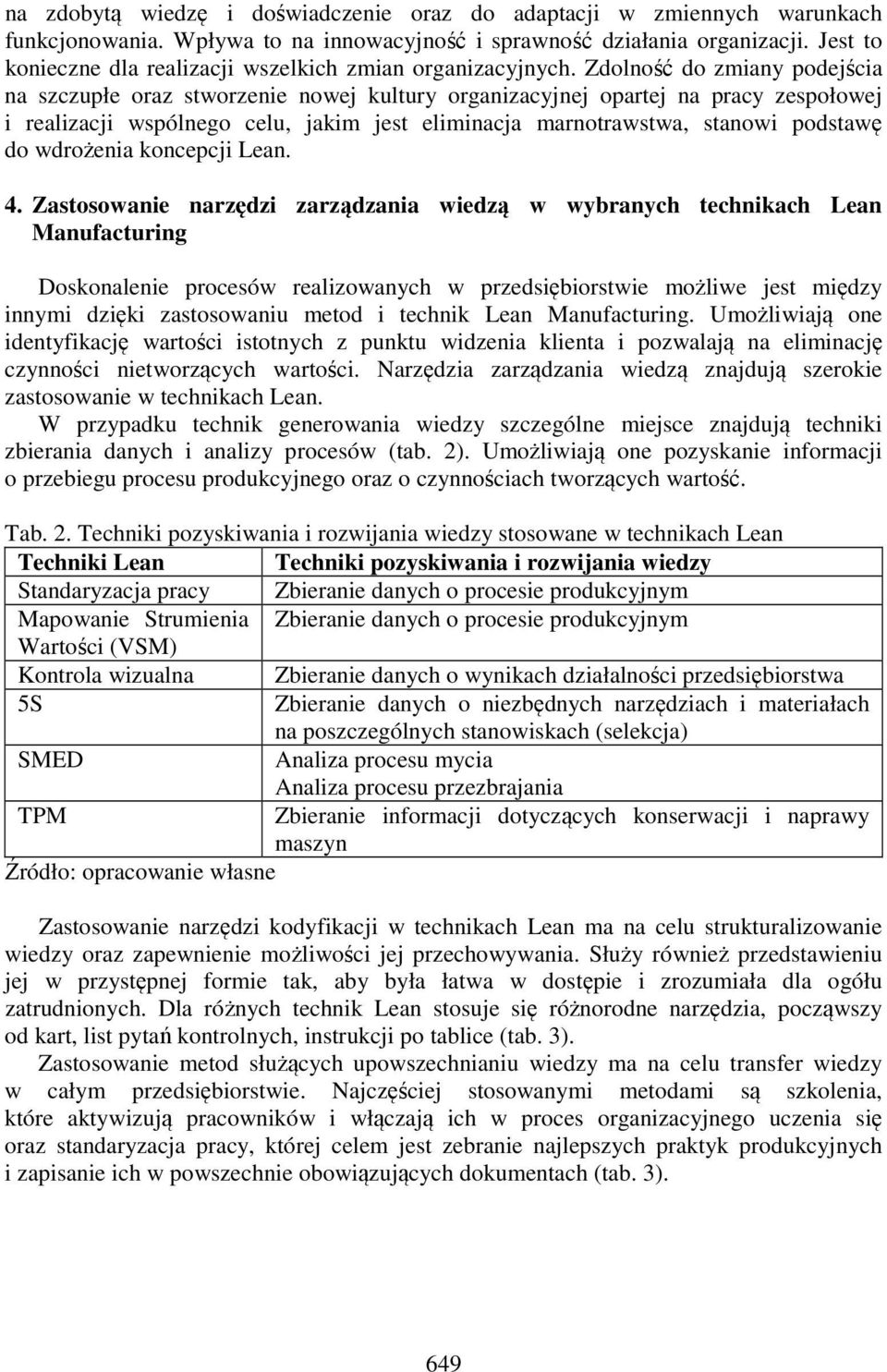 Zdolność do zmiany podejścia na szczupłe oraz stworzenie nowej kultury organizacyjnej opartej na pracy zespołowej i realizacji wspólnego celu, jakim jest eliminacja marnotrawstwa, stanowi podstawę do