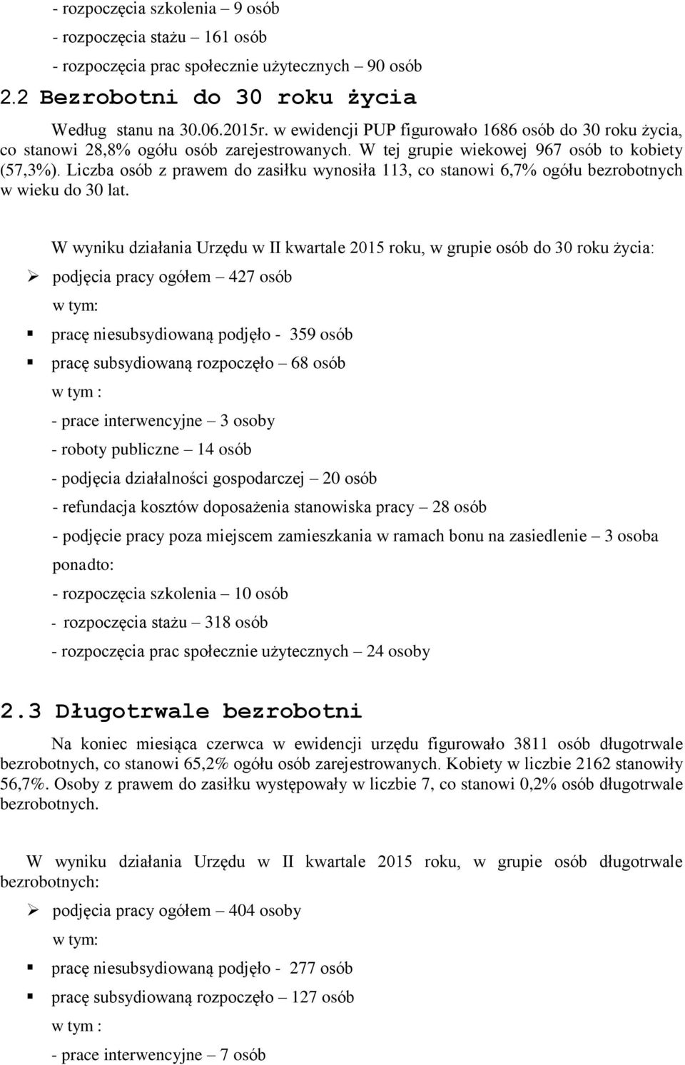 Liczba osób z prawem do zasiłku wynosiła 113, co stanowi 6,7% ogółu bezrobotnych w wieku do 30 lat.