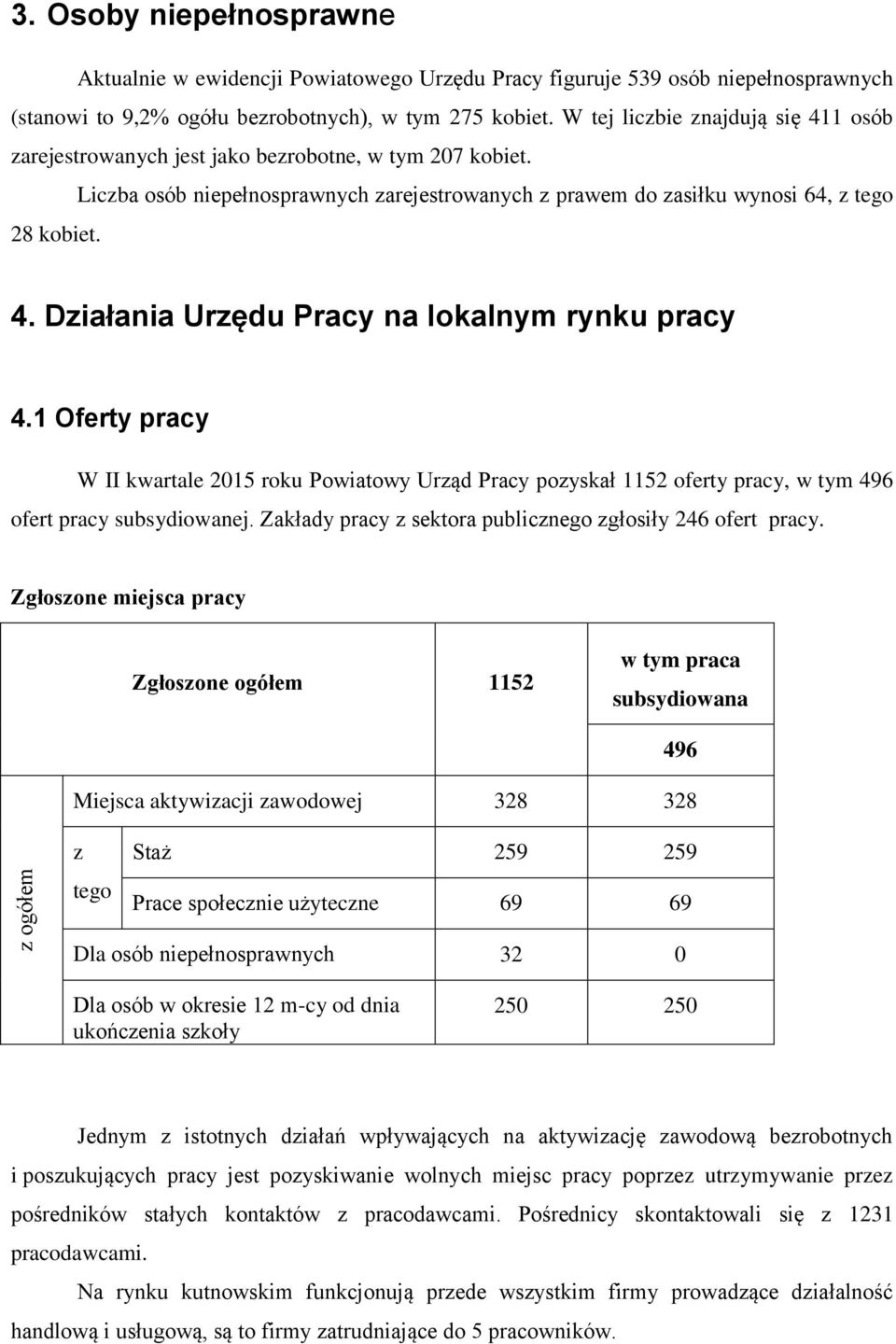 1 Oferty pracy W II kwartale 2015 roku Powiatowy Urząd Pracy pozyskał 1152 oferty pracy, w tym 496 ofert pracy subsydiowanej. Zakłady pracy z sektora publicznego zgłosiły 246 ofert pracy.