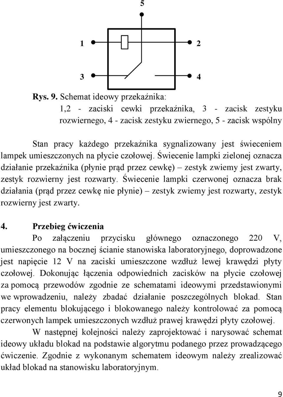 płycie czołowej. Świecenie lmpki zielonej ozncz dziłnie przekźnik (płynie prąd przez cewkę) zesyk zwiemy jes zwry, zesyk rozwierny jes rozwry.