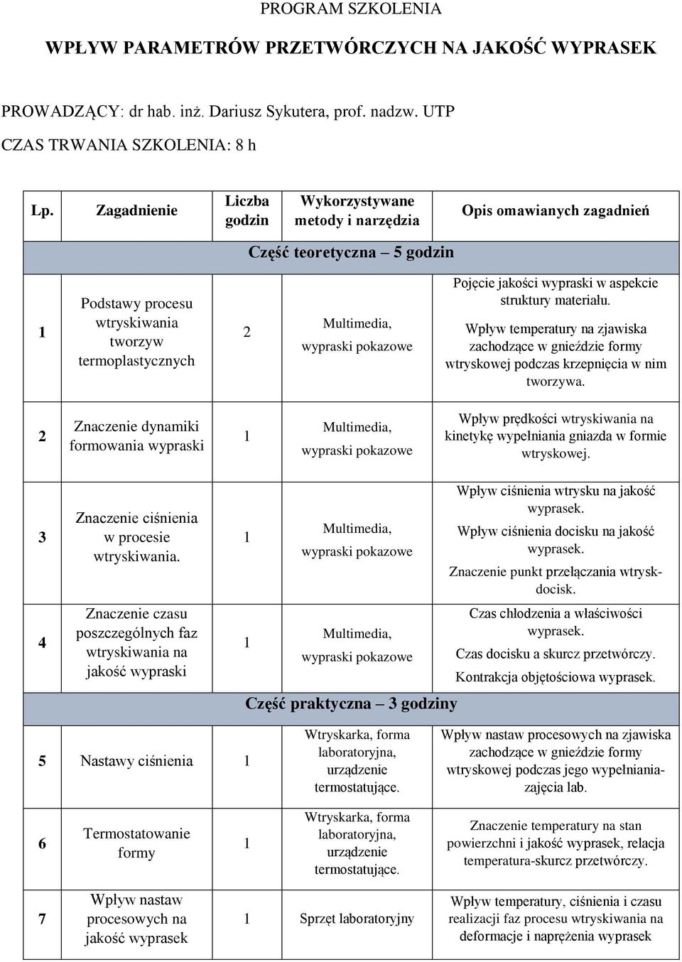 Pojęcie jakości wypraski w aspekcie struktury materiału. Wpływ temperatury na zjawiska zachodzące w gnieździe formy wtryskowej podczas krzepnięcia w nim tworzywa.