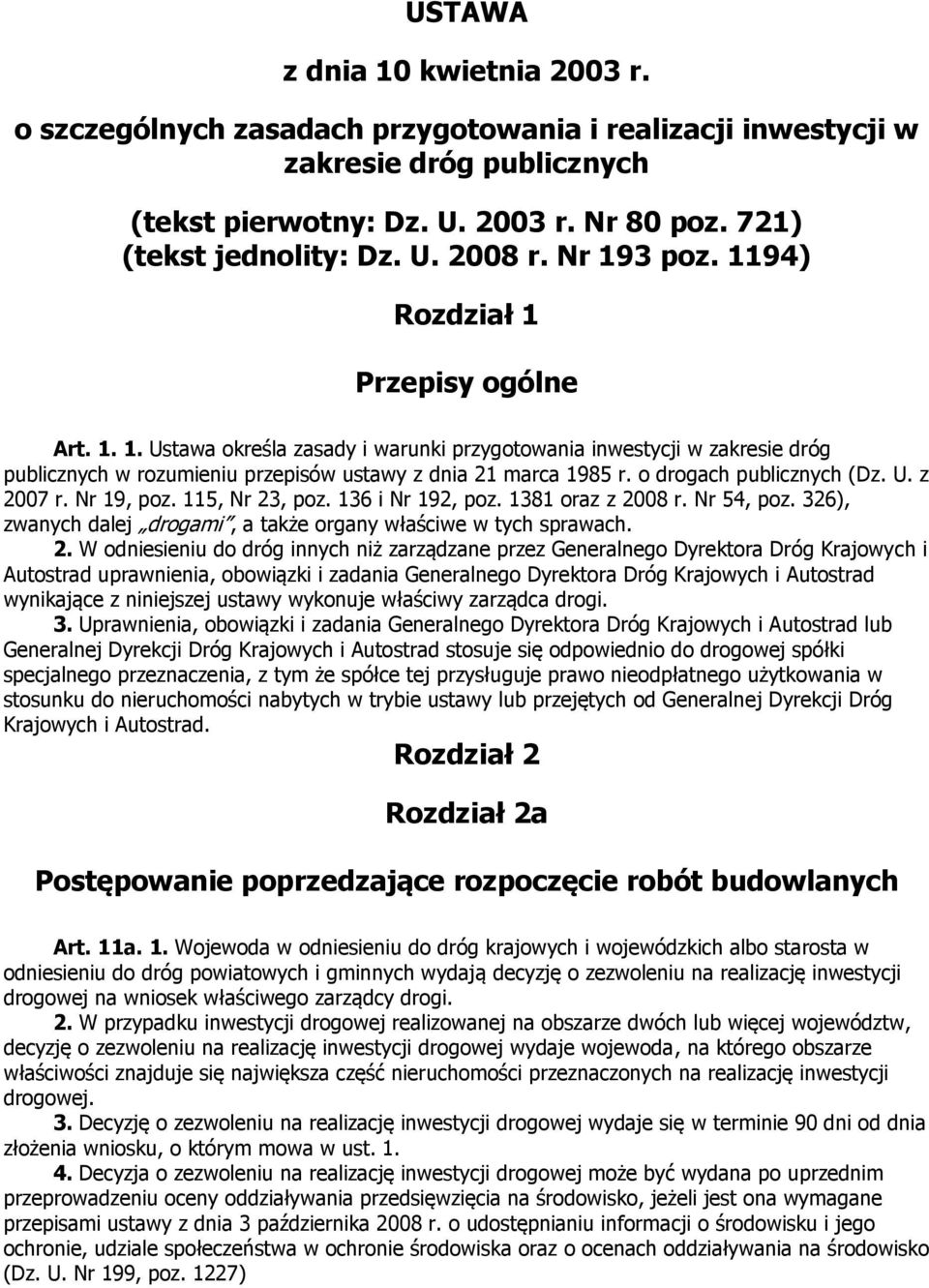 o drogach publicznych (Dz. U. z 20