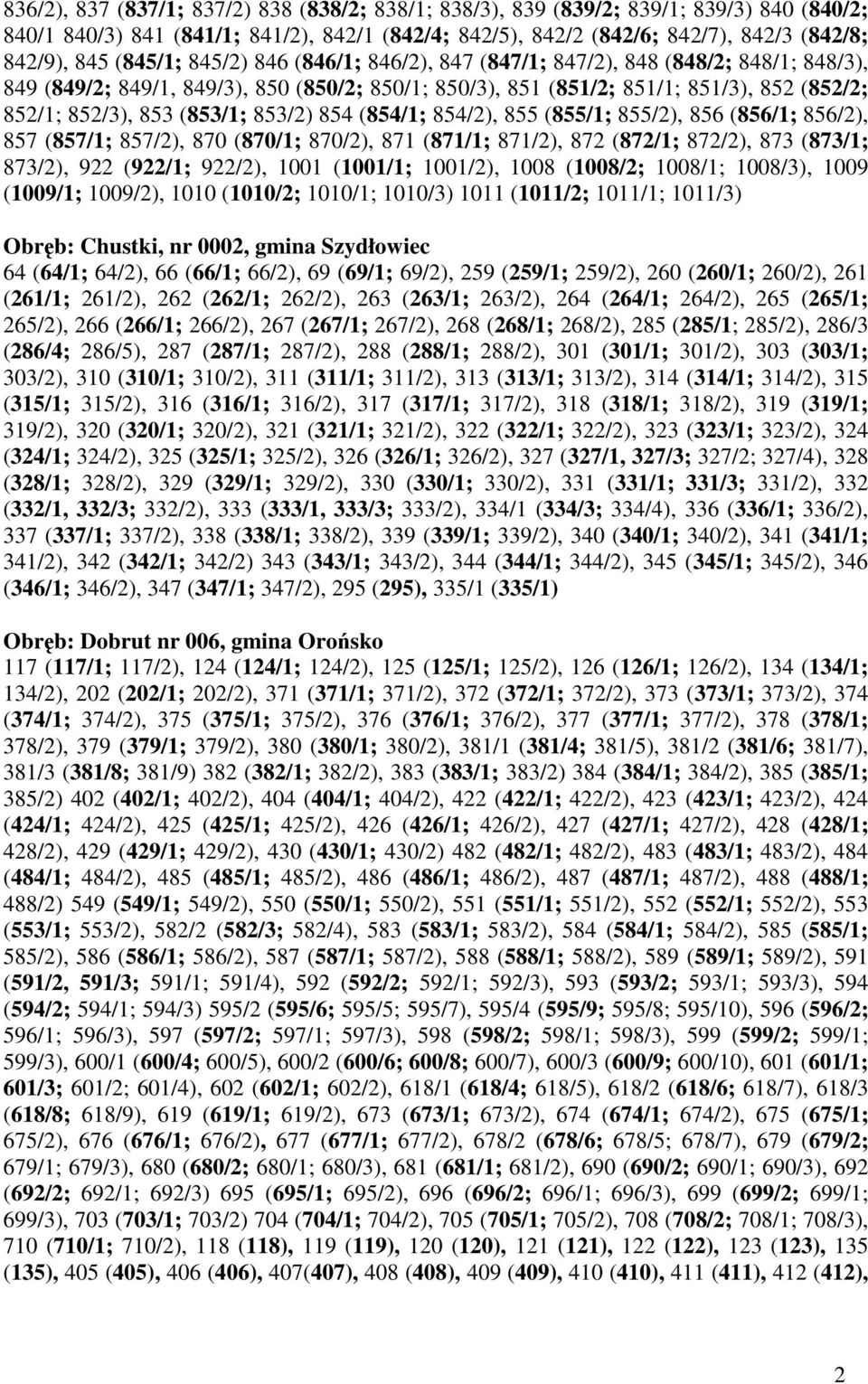 (853/1; 853/2) 854 (854/1; 854/2), 855 (855/1; 855/2), 856 (856/1; 856/2), 857 (857/1; 857/2), 870 (870/1; 870/2), 871 (871/1; 871/2), 872 (872/1; 872/2), 873 (873/1; 873/2), 922 (922/1; 922/2), 1001