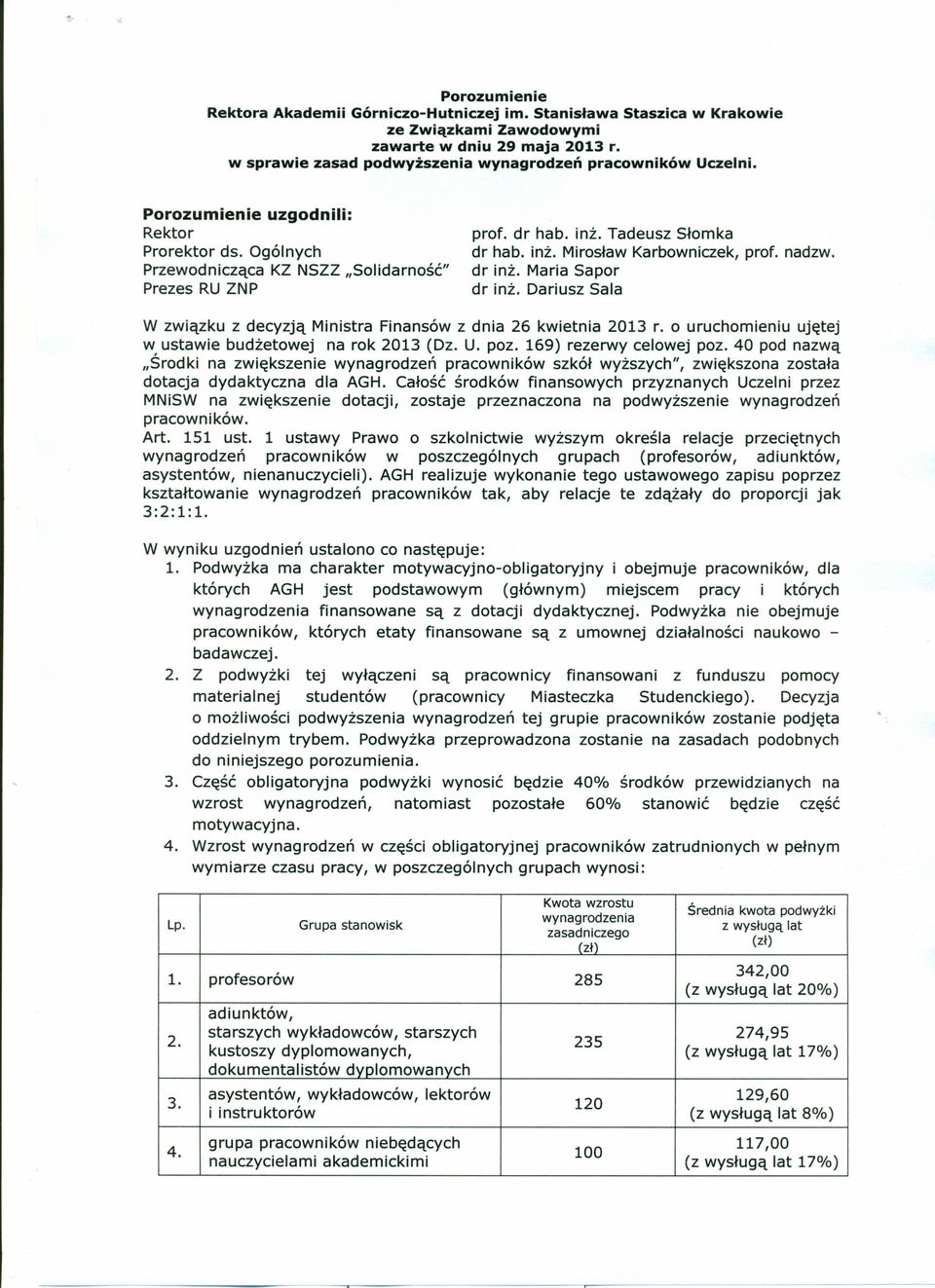 Maria Sapor dr inż. Dariusz Sala W związku z decyzją Ministra Finansów z dnia 26 kwietnia 2013 r. o uruchomieniu ujętej w ustawie budżetowej na rok 2013 (Dz. U. poz. 169) rezerwy celowej poz.