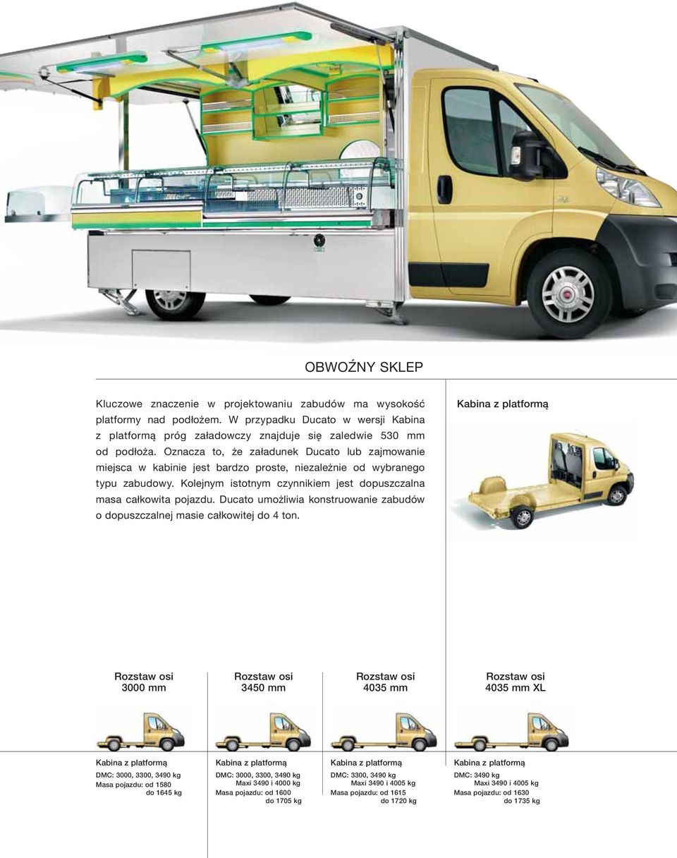 Ducato umożliwia konstruowanie zabudów o dopuszczalnej masie całkowitej do 4 ton.