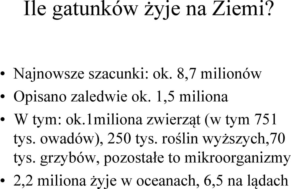 1miliona zwierząt (w tym 751 tys. owadów), 250 tys.