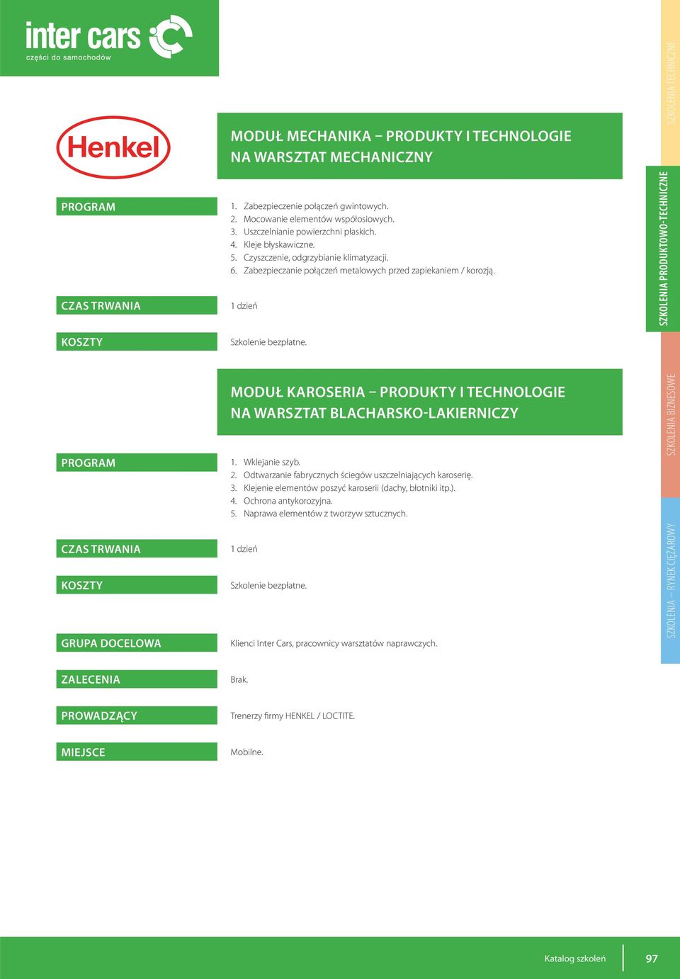 1 dzień SZKOLENIA TECHNICZNE SZKOLENIA PRODUKTOWO-TECHNICZNE MODUŁ KAROSERIA PRODUKTY I TECHNOLOGIE NA WARSZTAT BLACHARSKO-LAKIERNICZY 1. Wklejanie szyb. 2.