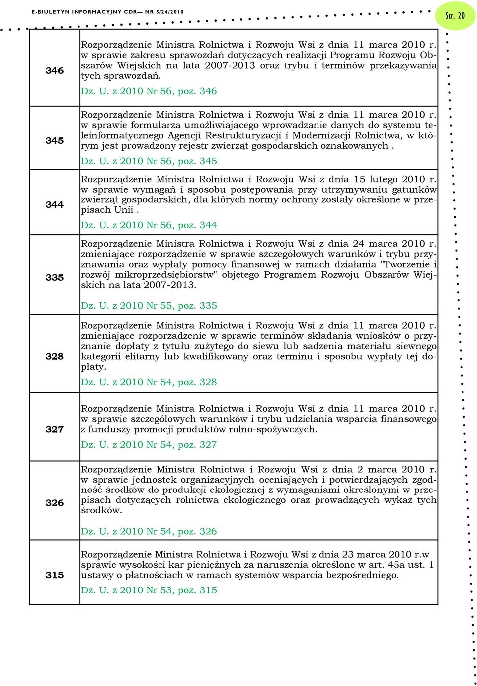 346 Rozporządzenie Ministra Rolnictwa i Rozwoju Wsi z dnia 11 marca 2010 r.