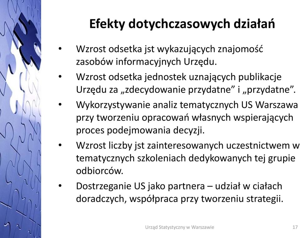 Wykorzystywanie analiz tematycznych US Warszawa przy tworzeniu opracowań własnych wspierających proces podejmowania decyzji.