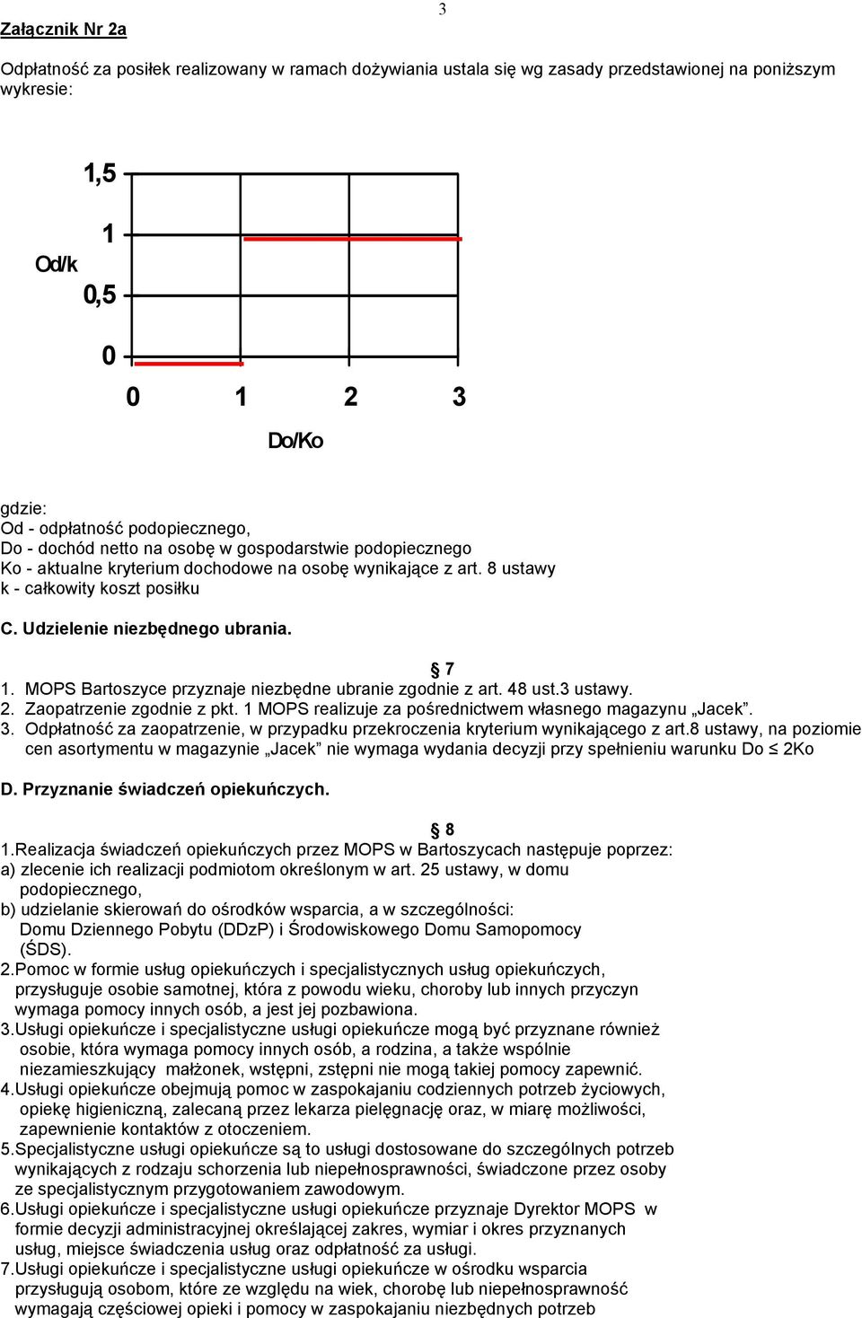 MOPS Bartoszyce przyznaje niezbędne ubranie zgodnie z art. 48 ust.3 ustawy. 2. Zaopatrzenie zgodnie z pkt. MOPS realizuje za pośrednictwem własnego magazynu Jacek. 3.