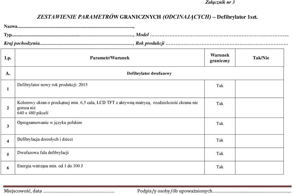 Defibrylator dwufazowy 1 Defibrylator nowy rok produkcji: 01 Kolorowy ekran o przekątnej min.